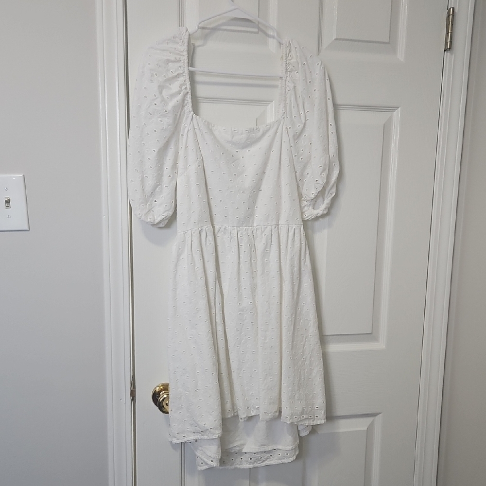 a new day Cute White Puff Sleeve Dress